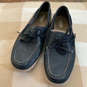 Sperry top slider navy leather boat shoes